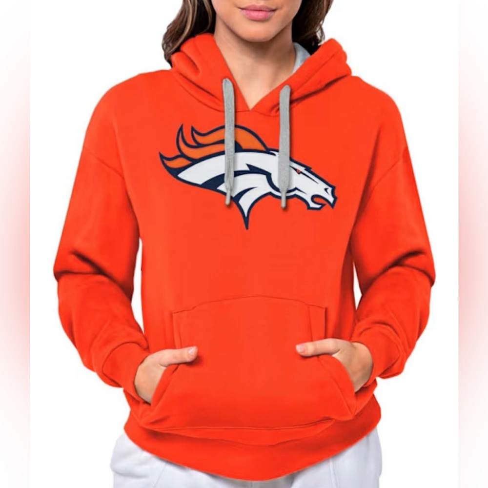 NFL Team Apparel Denver Broncos Womens Hooded Orange Sweatshirt size Small - Picture 8 of 8